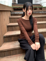 タティンバックバックルストラップスリット長袖Tシャツ
