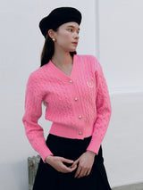 V NECK CABLE CARDIGAN LIGHT PINK