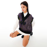 カッティングポイントニットベスト/Cutting Point Knit Vest [Ribbon_Purple]