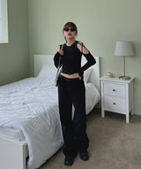 2ボタンワイドデニムパンツ / no.1796 Two-Button Wide Denim Pants (3color)