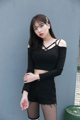 リングオフショルダークロップTシャツ / (5866) X Ring Off Shoulder Crop Tee