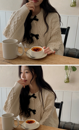 Velvet Ribbon Cable Knit Cardigan (3color)
