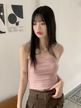 パレンプリーツセミクロップバンディングチューブトップ / Paren Pleated Semi-Crop Banding Tube Top