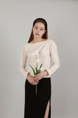 ドレープパフシャーリングTシャツ / Drape Puff Shirring T-shirt Beige