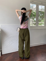 印刷スリーブレス /Otical Funky Double-Sided Printing Cap Sleeveless Cropped Sleeveless Short-Sleeved T-Shirt