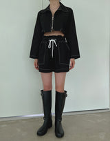 ステッチリネンクロップジャケット/Stitched Linen Crop Jacket (3color)