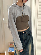 Lots Snap Button Waffle Layered Hooded Bolero