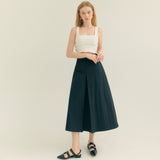 コットンプリーツAラインスカート / Cotton Pleats A-Line Long Skirt (Black)