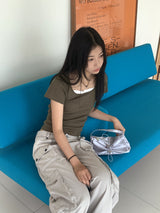 Dear Basic Ribbed Square Neck Short Sleeve T-shirt