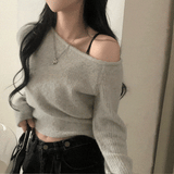 [Domestic production/Jalock fit🖤] Accentuated wool one-shoulder off-knit knitwear - 4 colors
