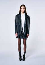 BLACK OVERSIZED VEGAN LEATHER JACKET ₩229,000 (6624221528182)