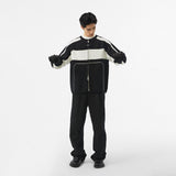 FMCM 23AW ブラック アンド ホワイト クラッシュ バイカー ニット ジップ カーディガン ジャケット