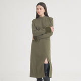 ヘリングボーンスリットロングドレス / Herringbone Slit Long Dress (Khaki)