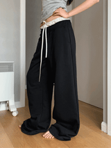 レイヤードバンディング黒ワイドパンツ