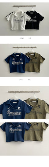 デノカラードラインカラークロップドショートスリーブTシャツ / deno colored line collar cropped short sleeve T-shirt