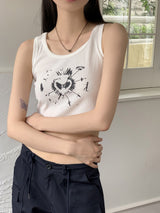 ウィティブハートヒッププリンティングクロップドタンクトップ / Witive Heart Hip Printing Cropped Sleeveless
