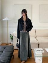 [MADE] Lawson wide collar slim crop crack leather leather jacket