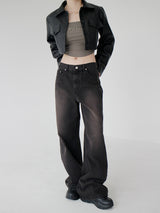 ローズレザークロップジャケット / Rose Leather Crop Jacket (2color)