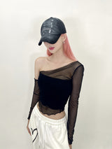 サマーウェーブメッシュトップ/432. Summer wave mesh top (bk, wh, pk)