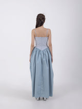 アンバランスシャーリングワンピース / UNBALANCED SHIRRING LONG DRESS #BLUE