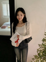 Lovely Ribbon Square Neck T-shirt (4color)