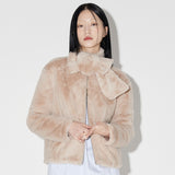Fluffy Bow tie Fur Jacket [BEIGE] (6618907934838)
