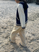 Navi button hood cardigan 