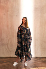 "PRE-ORDER 4/16~" VINTAGE FLOWER DROP-SHOULDER SHIRT (Navy) (6546129387638)