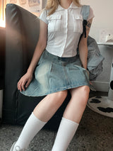 ビンテージウォッシングデニムテニススカート / vintage washing denim tennis skirt