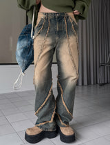 (UNISEX)ウェーブカットワイドデニム