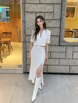 ソフトボタンスリットスカート/134. Soft button slit sk (black, ivory)
