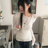 [Tank top set] カレルウールシースルータンクトップショルダー長袖Tシャツセット
