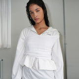 レイニークロップフーディージップアップ / RAINY CROP HOODIE ZIP UP (WHITE,GREEN-BLUE)