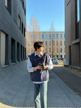 ミニマルVネックニットウェアベスト / LMN Minimal V-neck Knitwear vest (6 colors)