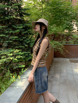 Chaneon Stripe Side String Hood Sleeveless