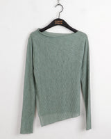 Eloui Pleats Unbalanced Slit Long-Sleeved T-shirt