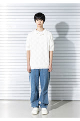 チェックボードメッシュニットハーフシャツ/CHECKERBOARD MESHED KNIT HALF SHIRTS