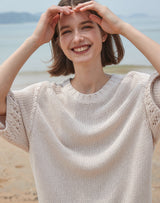 オーバーサイズ フィッシュネット ディテール SS スウェット / OVERSIZED FISHNET DETAIL SS SWEATER IVORY