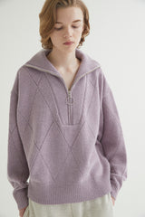 HALF ZIP UP PUNCHING ARGYLE SWEATER LAVENDER (6613773844598)