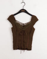Camnes lace cut embossed cap sleeve short sleeve T-shirt