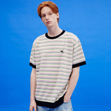 ドルフィンストライプカラーミックスハーフスリーブニット/Dolphin stripe color mix half sleeve knit