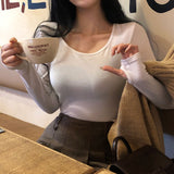 [BELLIDE MADE] Single warmer round long-sleeved cropped T-shirt