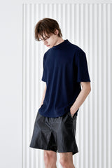 RIB MOCK NECK HALF T-SHIRT NAVY (6566874284150)