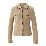 Embroidery collar knit top - Beige (6674922733686)