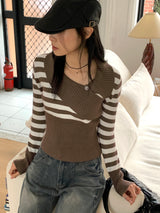 Yali Unbal diagonal button striped knit