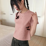 ルーシュベルベットリボンテリークロップ半袖Tシャツ