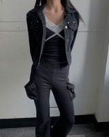Black denim tracker jacket