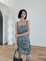 サテンゼブラシャーリングドレス/Satin Zebra Shirring Dress (2color)