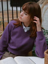 V NECK CROP KNIT PURPLE