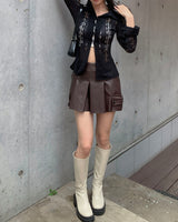 Leather cargo skirt pants